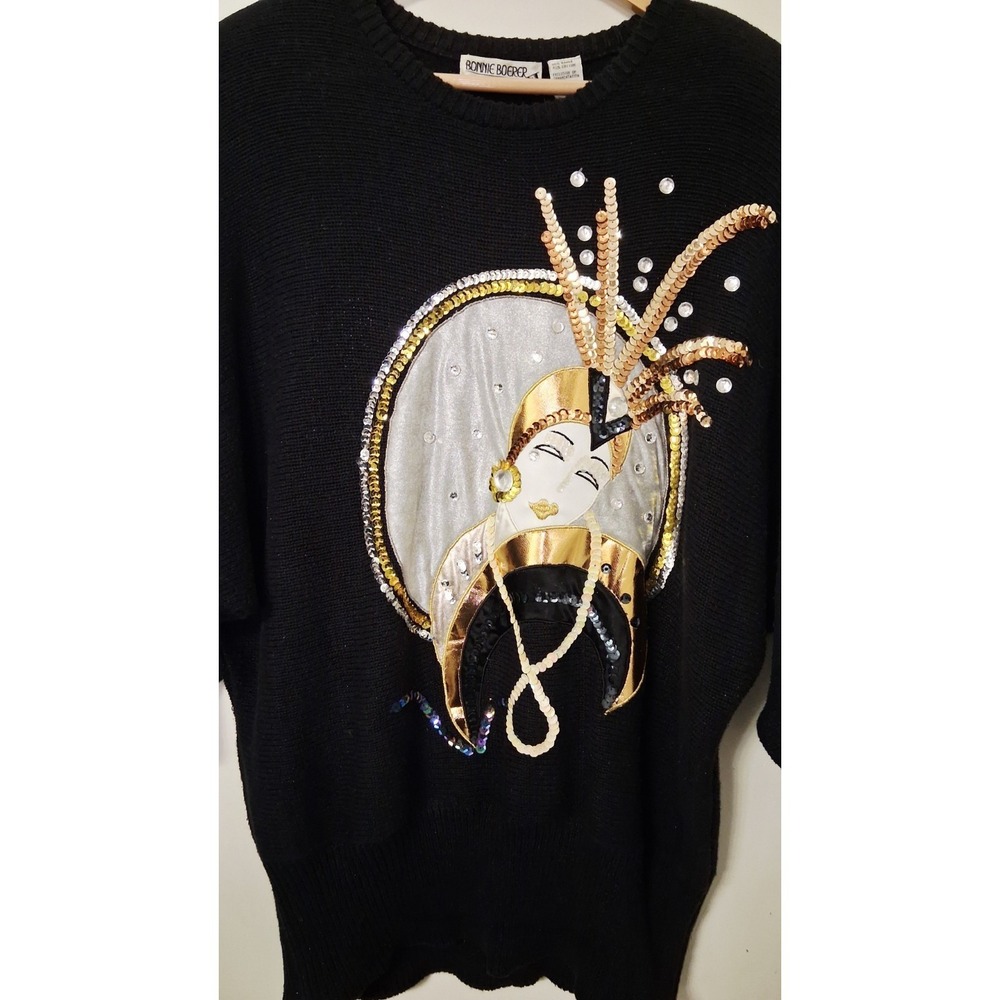 Bonnie Boerer VTG 80's Showgirl Sequin Flapper Long Sleeve Sweater Women's S